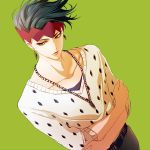  1boy black_hair green_eyes headband jojo_no_kimyou_na_bouken joka_(night_gate) kishibe_rohan solo 