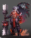  armor braid greaves highres huge_weapon original skull tattoo vambraces visor weapon white_hair zwy-001 