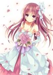  1girl bouquet breasts cleavage dress elbow_gloves flower gloves hakurei_reimu mizumidori petals pink_hair rose rose_petals tagme touhou violet_eyes wedding_dress 