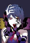  1girl ajisu_abeba black_sclera blue_hair cape facial_mark magical_girl mahou_shoujo_madoka_magica miki_sayaka oktavia_von_seckendorff red_eyes short_hair spoilers tongue tongue_out 