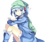  1girl backpack bag blue_eyes blue_hair blush hair_bobbles hair_ornament hat highres kawashiro_nitori key looking_at_viewer myuutsuu short_hair smile solo touhou twintails white_background 