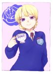  1girl blonde_hair blue_eyes cup darjeeling girls_und_panzer kadoyuki_(kadouki) necktie smile solo teacup 