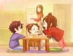  4girls brown_eyes brown_hair cake food fukutarou_(enji127) hirasawa_ui hirasawa_yui k-on! manabe_nodoka mrs._hirasawa multiple_girls short_hair table young 