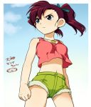  1girl bakusou_kyoudai_let&#039;s_&amp;_go!! bakusou_kyoudai_let&#039;s_&amp;_go!!_max breasts frown jewelry midriff mizuhara_aki navel necklace oogami_marina redhead shorts solo standing twintails 