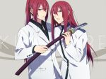  blue_eyes dual_persona formal katana kusaribe_samon leghorn long_hair open_mouth ponytail redhead sword weapon zetsuen_no_tempest 