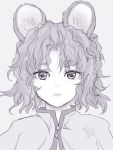  1girl animal_ears blush capelet ishikkoro monochrome mouse_ears nazrin portrait short_hair sketch solo touhou 