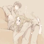  animal_ears barefoot blue_eyes brown_hair cat_ears cat_tail chibikko_(morihito) eyebrows long_hair morihito on_lap open_mouth original sleeves_past_wrists sweater tail thick_eyebrows 