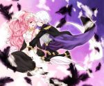  1boy 1girl _ponac braid closed_eyes fire_emblem fire_emblem:_kakusei hairband henry_(fire_emblem) hug long_hair midriff olivia_(fire_emblem) open_mouth pink_eyes pink_hair ponytail short_hair smile twin_braids very_long_hair white_hair wink 