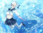  1girl blue_hair bottle_miku bubble closed_eyes hatsune_miku long_hair maruki_(punchiki) midriff school_uniform serafuku skirt solo thigh-highs twintails very_long_hair vocaloid water 