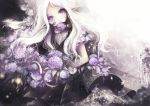  azami_(distel) dress elf flower long_hair original pointy_ears violet_eyes white_hair 