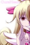  1girl aida_mana blonde_hair bust choker cure_heart dokidoki!_precure grin hair_ornament long_hair nishi_koutarou precure red_eyes smile solo 