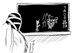  &gt;_&lt; 1girl chalkboard comic doodle hat hat_ribbon monochrome mononobe_no_futo ponytail ribbon solo surprised sweatdrop touhou 