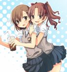  2girls brown_eyes brown_hair drink drooling kyabechi long_hair misaka_mikoto multiple_girls saliva school_uniform shirai_kuroko short_hair straw sweater_vest to_aru_kagaku_no_railgun to_aru_majutsu_no_index twintails 