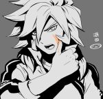  1boy bust character_name face genda_koujirou inazuma_eleven inazuma_eleven_(series) male mizuhara_aki monochrome open_mouth simple_background solo spot_color 