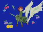  cardcaptor_sakura cherry flying food fruit gakuran green_eyes hierophant_green jojo_no_kimyou_na_bouken kakyouin_noriaki morphin_e redhead school_uniform staff stand_(jojo) wings 