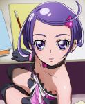  1girl bare_shoulders black_gloves choker dokidoki!_precure gloves hair_ornament haruyama heart kenzaki_makoto looking_at_viewer precure purple_hair short_hair solo violet_eyes 