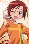  1girl ;d blush hair_ornament hino_akane open_mouth ponytail precure red_eyes redhead smile smile_precure! solo tonbi wink 
