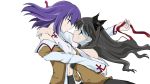  2girls black_hair blue_eyes fate/stay_night fate_(series) hair_ribbon kannazuki_no_miko long_hair matou_sakura miko_embrace multiple_girls parody purple_hair ribbon school_uniform smk05010316 tohsaka_rin toosaka_rin two_side_up undressing violet_eyes yuri 