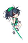  1girl chibi green_eyes kuena long_hair ponytail saegusa_wakaba solo sword vividred_operation weapon 