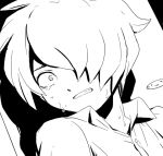  1boy clenched_teeth face hair_over_one_eye inazuma_eleven_(series) inazuma_eleven_go kurama_norihito male mizuhara_aki monochrome scared solo tears 