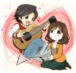 black_hair book brown_hair echizen-san guitar hara-chan instrument long_hair nakuna_hara-chan red_string string yuhri-k 