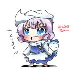  1girl blue_eyes blush cirno hat letty_whiterock purple_hair rebecca_(keinelove) ribbon scarf short_hair sukusuku_hakutaku touhou wings 