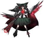  1girl arm_cannon bow cape frills hair_bow mazeran reiuji_utsuho simple_background skirt space touhou transparent_background weapon wings 