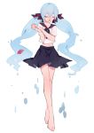  1girl blue_hair bottle_miku closed_eyes fish hair_ribbon hands_clasped hatsune_miku liquid_hair long_hair midriff open_mouth ribbon school_uniform serafuku simple_background skirt solo twintails unagi_(515816703) very_long_hair vocaloid water white_background 