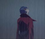  1boy animated animated_gif blue_hair cape glasses kamina kamina_shades looking_up male quareal rain solo tengen_toppa_gurren_lagann wet 