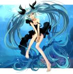  1girl aqua_eyes aqua_hair dress hatsune_miku katahira_masashi long_hair shinkai_shoujo_(vocaloid) solo strap_slip twintails underwater vocaloid 