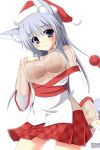  animal_ears blue_eyes blue_hair breasts christmas hat long_hair original sack santa_hat shirasu_youichi skirt sweater tail tatese_tamiko 