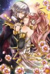  1boy 1girl cape closed_eyes couple detached_sleeves fire_emblem fire_emblem:_kakusei henry_(fire_emblem) holding_hands kuniomi long_hair olivia_(fire_emblem) open_mouth pink_hair ponytail short_hair silver_hair smile 