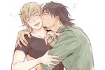  2boys barnaby_brooks_jr beard beer blonde_hair closed_eyes facial_hair glasses glasses_removed hug kaburagi_t_kotetsu kiss multiple_boys smile tiger_&amp;_bunny yaoi yokotobi 