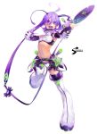  1girl antennae boots gun long_hair midriff mogeodeso original purple purple_hair science_fiction solo thigh-highs thigh_boots violet_eyes weapon 