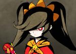 1girl ashley bangs black_hair bust frown hair_ornament hair_over_one_eye hairband long_hair neckerchief red_eyes solo swept_bangs twintails wand warioware 