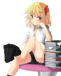  blush book breasts cleavage rumia sitting smile sock_dangle solo touhou yabu_q 