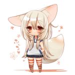  :&lt; animal_ears blonde_hair blush brown_eyes chibi felt_(inuue_kiyu) hands_in_pockets inuue_kiyu long_hair original skirt striped striped_legwear tail thigh-highs very_long_hair zettai_ryouiki 