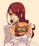  food hamburger junkpuyo kirijou_mitsuru long_hair persona persona_3 red_eyes redhead school_uniform smile 