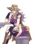  1girl ball boots bow bridal_gauntlets brown_hair cape genderswap green_eyes gyro_zeppeli hat hat_bow jojo_no_kimyou_na_bouken lipstick long_hair makeup nail_polish ncww_rinichi solo steel_ball_run thigh-highs torn_thighhighs 