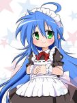  1girl :3 blue_hair green_eyes izumi_konata long_hair lucky_star maid mizushima_(p201112) mole solo 
