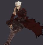  1boy amputee archer boots cloak dark_persona dark_skin fate/stay_night fate_(series) sake_(kadai) solo sword weapon white_hair 