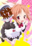  abe_nana apron blush bow bowtie breasts brown_eyes brown_hair dress hair_bow heart idolmaster idolmaster_cinderella_girls loafers long_hair maid muu_rian name_tag no_socks open_mouth platter ponytail rabbit shoes smile star 