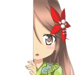  1girl amagi_(kantai_collection) brown_eyes brown_hair hair_ornament kantai_collection long_hair looking_at_viewer nagineko open_mouth peeking_out simple_background solo transparent_background 