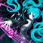  1girl aqua_eyes aqua_hair detached_sleeves hatsune_miku headphones long_hair musical_note nail_polish necktie solo susie_481 twintails vocaloid 