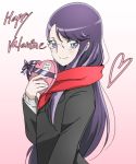  1girl artist_name blue_eyes blush gacchahero gift glasses heart heartcatch_precure! long_hair looking_at_viewer precure purple_hair scarf smile solo translated tsukikage_yuri valentine very_long_hair 