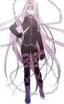  1boy blindfold bodysuit chain dagger elbow_gloves facial_mark fate/stay_night fate_(series) forehead_mark genderswap gloves long_hair nor_(reader13) purple_hair rider solo very_long_hair weapon 