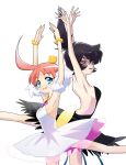  2girls ahiru ahoge crown feathers jewelry multiple_girls necklace no_legwear princess_kraehe princess_tutu princess_tutu_(character) rue simple_background wings 