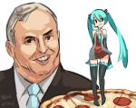  1boy 1girl alternate_costume animated animated_gif aqua_hair black_legwear dancing detached_sleeves domino&#039;s_pizza food hatsune_miku headset junkpuyo long_hair minidress necktie pizza solo thighhighs twintails very_long_hair vocaloid zettai_ryouiki 