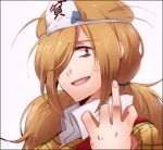  1girl anger_vein ashiwara_yuu binbougami_ga! blonde_hair brown_eyes face hair_over_one_eye long_hair middle_finger momiji_(binbougami_ga!) simple_background solo white_background 