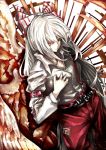  1girl akihira_fujinohara bow fire fujiwara_no_mokou hair_bow hair_ribbon long_hair pants red_eyes ribbon silver_hair solo suspenders touhou very_long_hair wings 